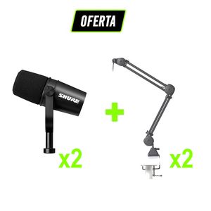 Kit 2 Microfones Podcast MV7X + Suporte Mesa Articulado