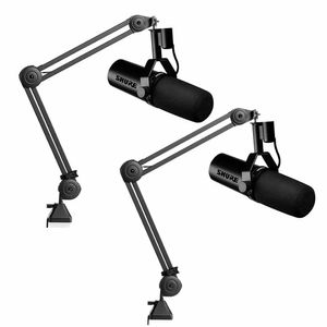 Kit 2 Microfones SM7DB estúdio + Suporte mesa articulado