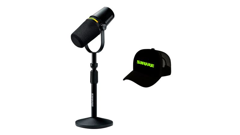 Kit Microfone Shure MV7+-K com Tripé Manfrotto e Boné - Loja Shure